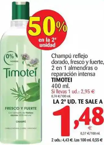 Alimerka Timotei Champú Reflejo Dorado, Fresco Y Fuerte, 2 En 1 Almendras O Reparación Intensa 400ml oferta