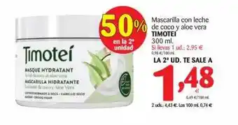 Alimerka Timotei Mascarilla Con Leche De Coco Y Aloe Vera 300ml oferta