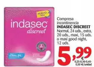 Alimerka Indasec Discreet Compresa Incontinencia Normal, 24 Uds., Extra, 20 Uds., Maxi, 15 Uds O Maxi Good Night, 12 Uds. oferta
