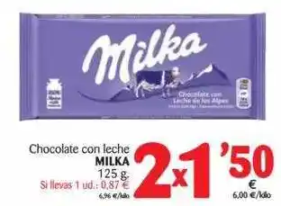 Alimerka Chocolate Con Leche Milka 125 G. oferta