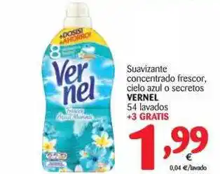 Vernel Suavizante Concentrado Frescor, Cielo Zul O Secretos 54 Lavados + 3 Gratis