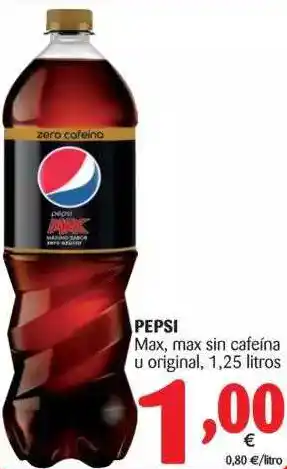 Alimerka Pepsi Max, Max Sin Cafeína U Original, 1.25 Litros oferta