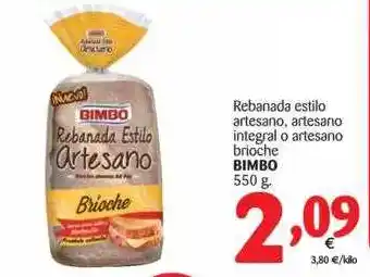Alimerka Bimbo Rebanada Estilo Artesano, Artesano Integral O Artesano Brioche 550g oferta