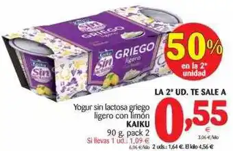 Alimerka Kaiku Yogur Sin Lactosa Griego Con Limón 90g. Pack 2 oferta