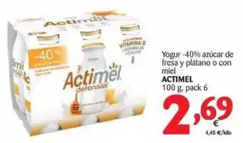 Alimerka Actimel Yogur -40% Azúcar De Fresa Y Plátano O Con Miel 100g. Pack 6 oferta