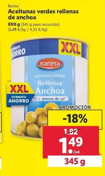 Lidl Baresa Aceitunas Verdes Rellenas De Anchoa 800g oferta