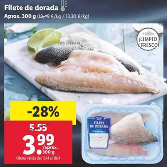 Lidl Filete De Dorada Aprox. 300g oferta