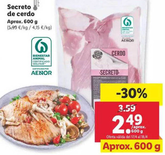 Lidl Secreto De Cerdo Aprox. 600g oferta