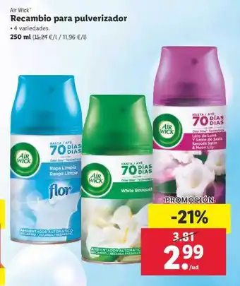 Lidl Air Wick Recambio Para Pulverizador 250ml oferta