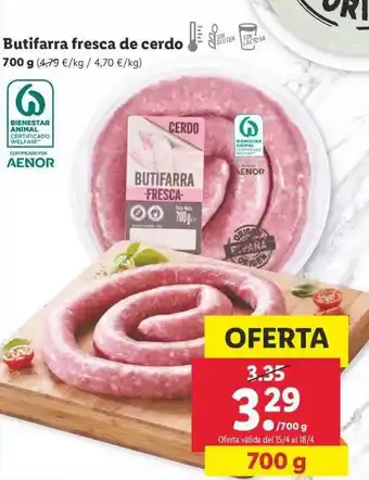 Lidl Butifarra Fresca De Cerdo 700g oferta