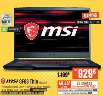 PCBox Msi GF63 Thin oferta
