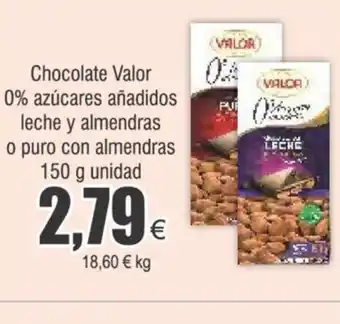 FROIZ Chocolate Valor 0% azúcares añadidos leche y almendras o puro con almendras oferta