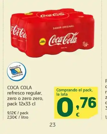 HiperDino COCA COLA refresco regular, zero o zero zero, pack 12x33 cl oferta