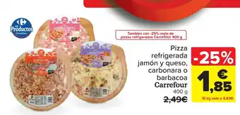 Carrefour Pizza refrigerada jamón y queso, carbonara o barbacoa Carrefour 400 g oferta