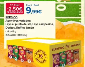 Costco PEPSICO Aperitivos variados: Lays al punto de sal, Lays campesina, Doritos, Ruffles jamón oferta