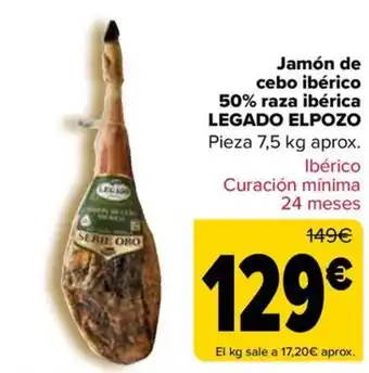 Carrefour Jamón de cebo ibérico 50% raza ibérica LEGADO ELPOZO Pieza 7,5 kg aprox. oferta