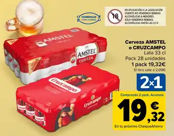 Carrefour Cerveza AMSTEL o CRUZCAMPO Lata 33 cl oferta