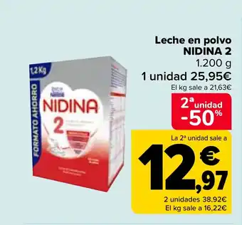 Carrefour Leche en polvo NIDINA 2 1.200 g oferta