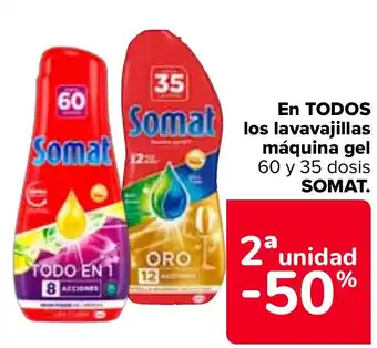 Carrefour EN TODOS los lavavajillas máquina gel 60 y 35 dosis SOMAT. oferta