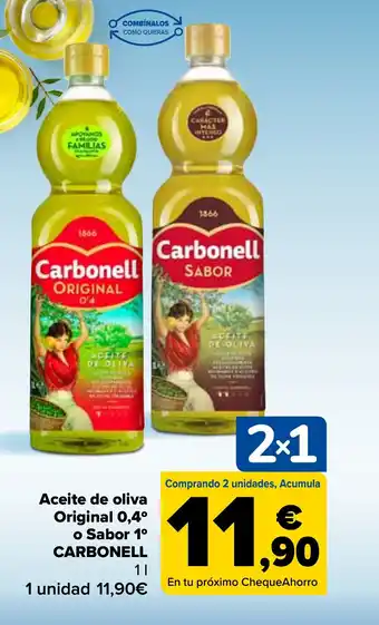 Carrefour Aceite de oliva Original 0,4° o Sabor 1° CARBONELL oferta