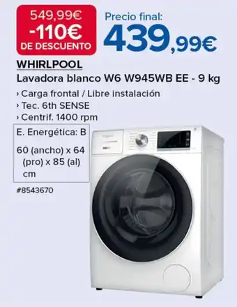 Costco WHIRLPOOL Lavadora blanco W6 W945WB EE - 9 kg oferta