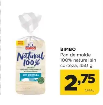 Alimerka BIMBO Pan de molde 100% natural sin corteza, 450 g. oferta