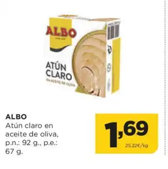 Alimerka ALBO Atún claro en aceite de oliva, p.n.: 92 g., p.e.: oferta