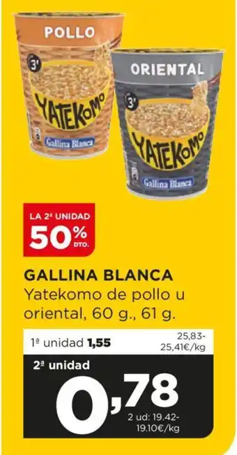 Alimerka GALLINA BLANCA Yatekomo de pollo u oriental, 60 g., 61 g. oferta