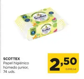 Alimerka SCOTTEX Papel higiénico húmedo junior, 74 uds. oferta