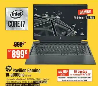 Hp Pavillon Gaming 16 A 0010ns