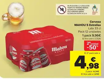 Carrefour Market Cerveza MAHOU 5 Estrellas oferta