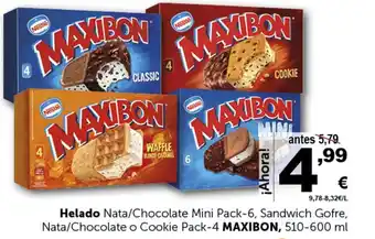 Masymas Helado Nata/Chocolate Mini Pack-6, Sandwich Gofre, Nata/Chocolate o Cookie Pack-4 MAXIBON, 510-600 ml oferta