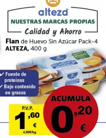 Masymas Flan de Huevo Sin Azúcar Pack-4 ALTEZA, 400 g oferta