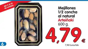 Alimerka Arteiñaki Mejillones 1/2 concha al natural 600g oferta