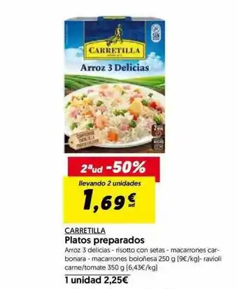 Hiper Usera Carretilla Platos Preparados Arroz 3 Delicias Risotto Con Setas Macarrones Carbonara Macarrones Boloñesa Ravioli C oferta