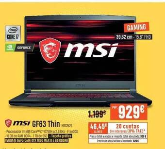 Beep Msi Gf63 Thin oferta
