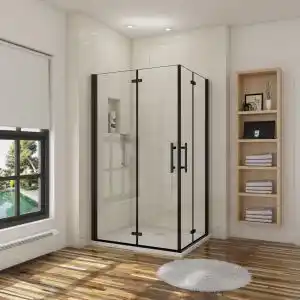 Brico Depôt Mampara de ducha plegable,cristal antical 5mm,negro mate,1100x700x1900mm oferta