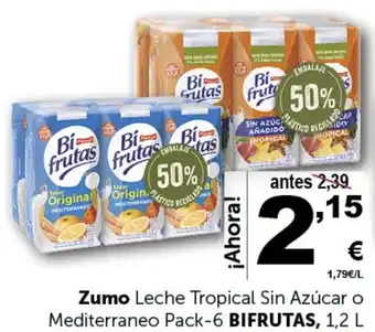 Masymas Zumo Leche Tropical Sin Azúcar o Mediterraneo Pack-6 BIFRUTAS, 1,2 L oferta