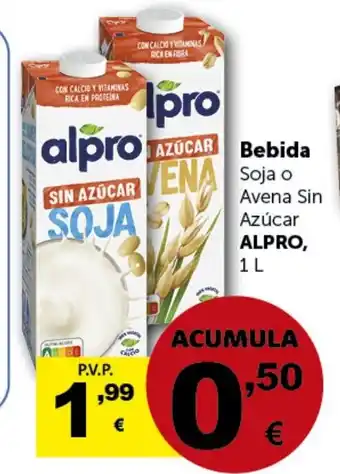 Masymas Bebida Soja o Avena Sin Azúcar ALPRO, 1 L oferta