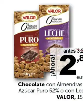Masymas Chocolate con Almendras sin Azúcar Puro 52% o con Leche VALOR, 150 g oferta