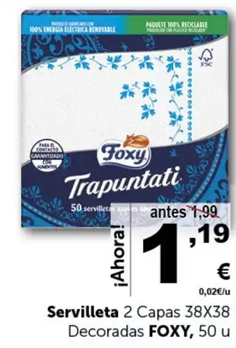 Masymas Servilleta 2 Capas 38X38 Decoradas FOXY, 50 u oferta