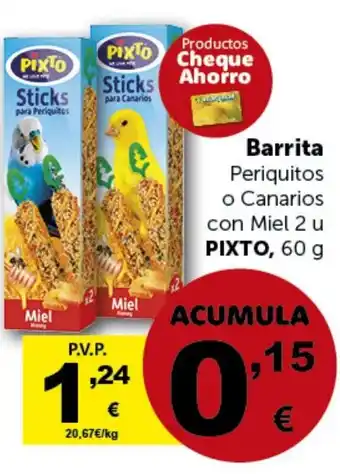 Masymas Barrita Periquitos o Canarios con Miel 2 u PIXTO, 60 g oferta