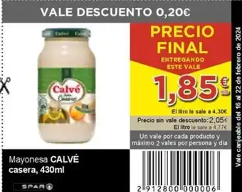 SPAR Mayonesa CALVÉ casera, 430ml oferta
