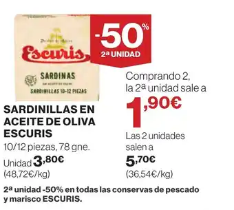 Hipercor SARDINILLAS EN ACEITE DE OLIVA ESCURIS oferta