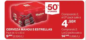 Hipercor CERVEZA MAHOU 5 ESTRELLAS oferta
