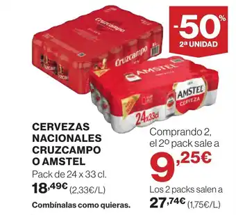 Hipercor CERVEZAS NACIONALES CRUZCAMPO O AMSTEL oferta