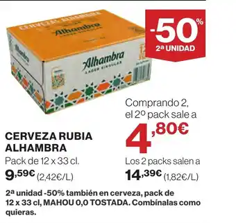 Hipercor CERVEZA RUBIA ALHAMBRA Pack de 12 x 33 cl. oferta