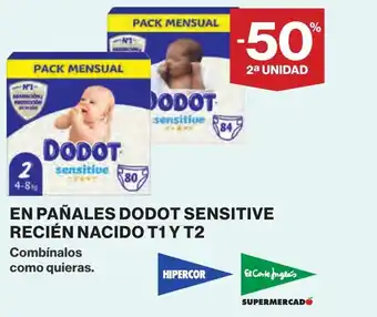 Hipercor EN PAÑALES DODOT SENSITIVE RECIÉN NACIDO T1 Y T2 oferta