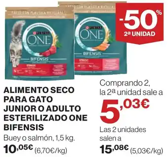 Hipercor ALIMENTO SECO PARA GATO JUNIOR O ADULTO ESTERILIZADO ONE BIFENSIS oferta