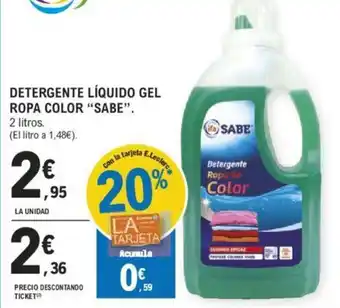 E.Leclerc DETERGENTE LÍQUIDO GEL ROPA COLOR "SABE". oferta